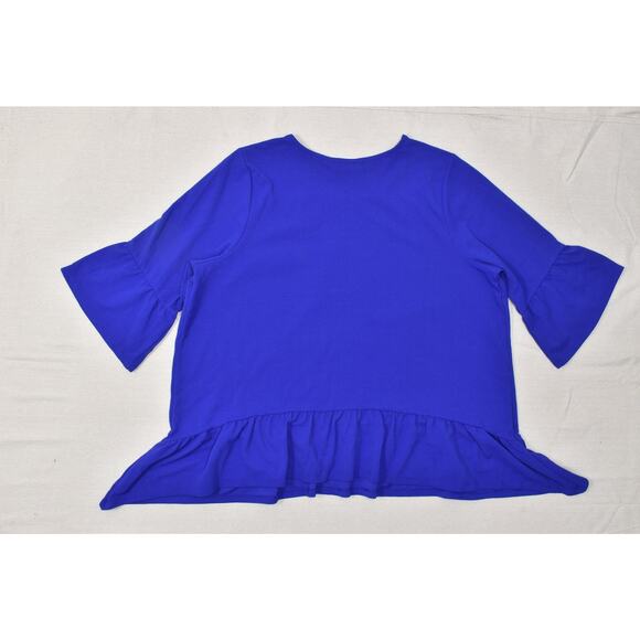 Lane Bryant Plus Size 26/28 Royal Blue Bell Sleeve Peplum Blouse Top 3/4 Sleeve - Picture 7 of 8